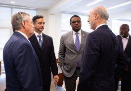 Sen. Jim Brewster hosted Gov. Tom Wolf and local officials today at Twin Rivers Elementary School in McKeesport to discuss updates to Pennsylvania’s old charter school law.