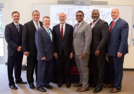 Sen. Jim Brewster hosted Gov. Tom Wolf and local officials today at Twin Rivers Elementary School in McKeesport to discuss updates to Pennsylvania’s old charter school law.