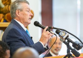 Sen. Jim Brewster hosted Gov. Tom Wolf and local officials today at Twin Rivers Elementary School in McKeesport to discuss updates to Pennsylvania’s old charter school law.