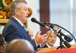 Sen. Jim Brewster hosted Gov. Tom Wolf and local officials today at Twin Rivers Elementary School in McKeesport to discuss updates to Pennsylvania’s old charter school law.