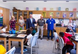 Sen. Jim Brewster hosted Gov. Tom Wolf and local officials today at Twin Rivers Elementary School in McKeesport to discuss updates to Pennsylvania’s old charter school law.