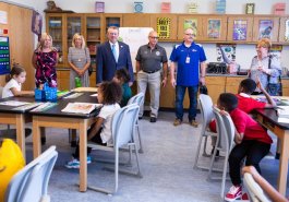 Sen. Jim Brewster hosted Gov. Tom Wolf and local officials today at Twin Rivers Elementary School in McKeesport to discuss updates to Pennsylvania’s old charter school law.