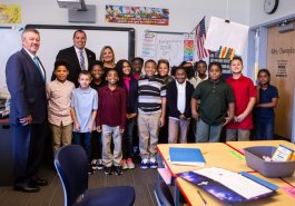 Sen. Jim Brewster hosted Gov. Tom Wolf and local officials today at Twin Rivers Elementary School in McKeesport to discuss updates to Pennsylvania’s old charter school law.