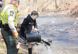 March 30, 2022: Sen. Brewster was joined by employees of the Fish and Game Commission as well as local volunteers to stock trout along Long Run in White Oak, Allegheny County.